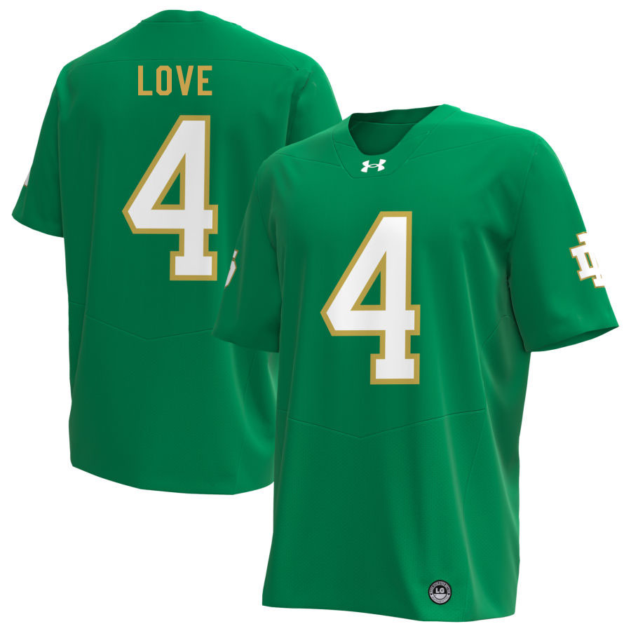 Jeremiyah Love Notre Dame Jerseys, UND Fighting Irish College Football Apparels Stitched-Green